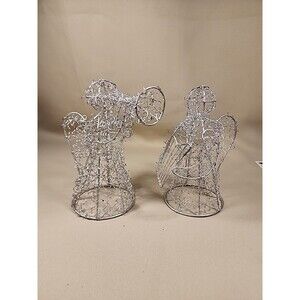 Lot Of 2 Christmas Tree Ornament Angels Wire Metal Silver Tone 6" Tall 072408ch